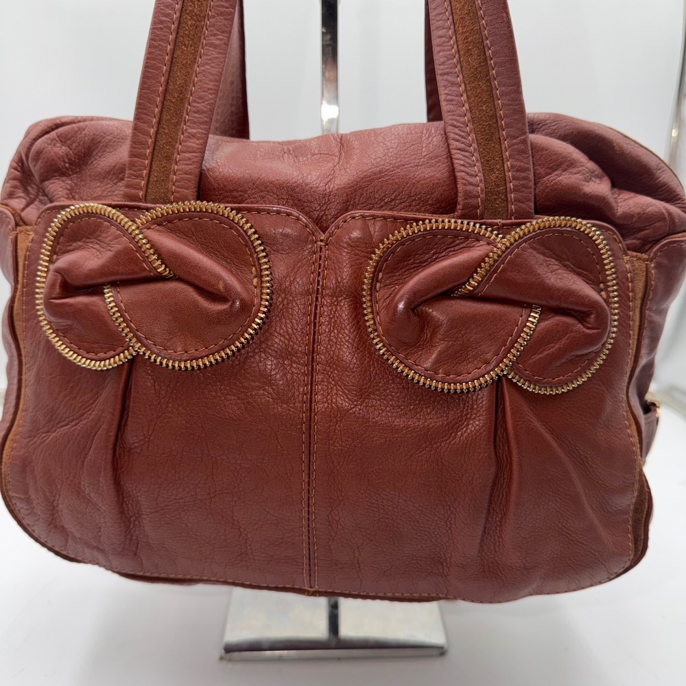 See by Chloe Terracotta Red Leather Bow Zipper Trim Shoulder Bag Tote - Picture 2 of 16